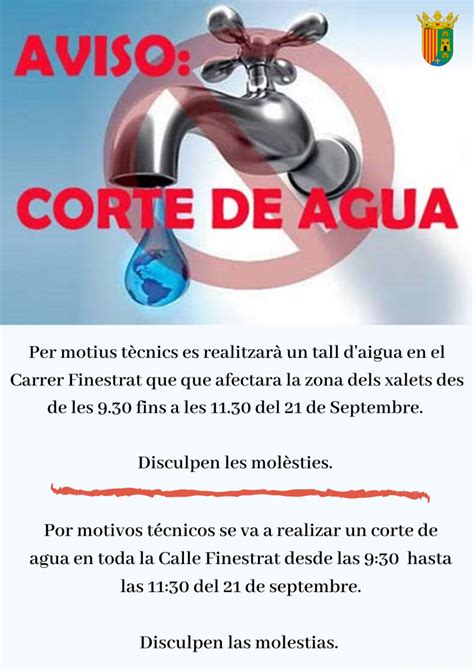 AVISO CORTE DE AGUA Ajuntament de La Torre de les Maçanes