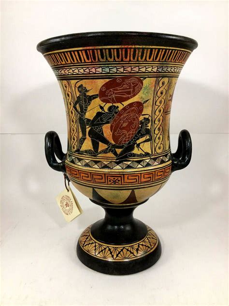 Ancient Greek Vase Handmade Hand Painted Krater Rare With Warriors