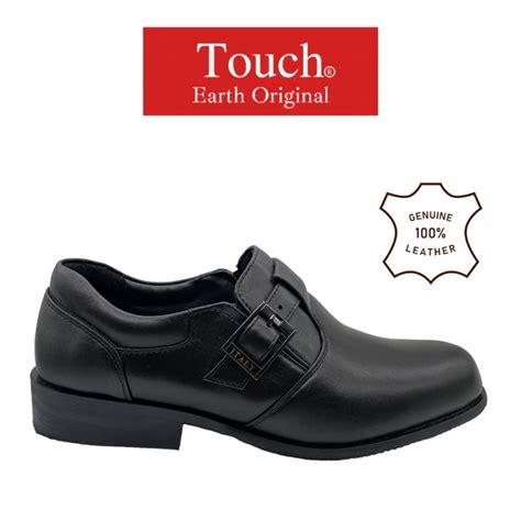 TOUCH Cowhide Leather Formal Shoes For Men Slip On Kasut Kulit Hitam