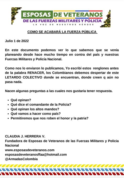 Claudia J Herrera V Esposas De Veteranos On Twitter Colombia