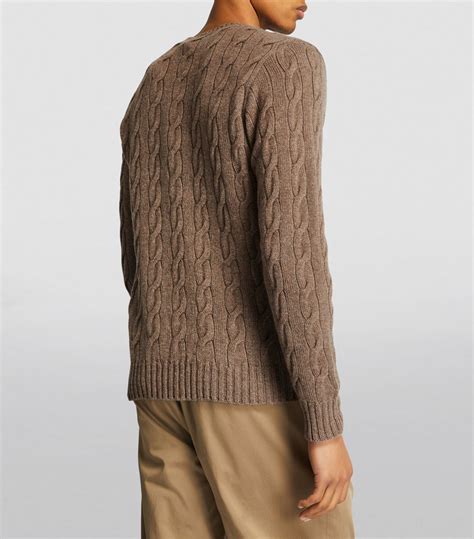 Mens Ralph Lauren Purple Label Brown Cashmere Cable Knit Sweater