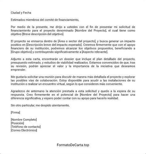 Formato De Carta De Presentación De Una Solicitud De Financiamiento