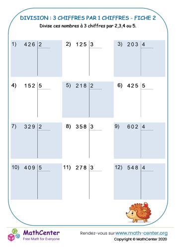 Division 3 Chiffres Par 1 Chiffres Fiche 2 Fiches De Travail Math