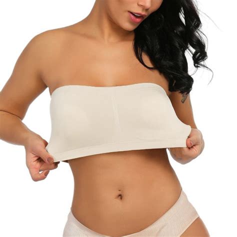 Double Women Plus Size Strapless Bra Bandeau Tube Removable Padded Top