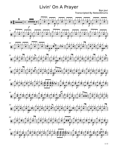 Livin On A Prayer By Bon Jovi Drums Sheet Music For Drum Group Solo