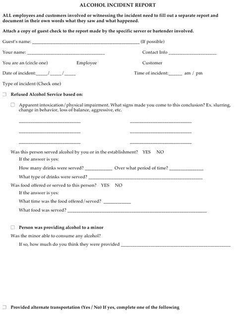 Alcohol Incident Report Form Download Printable Pdf Templateroller