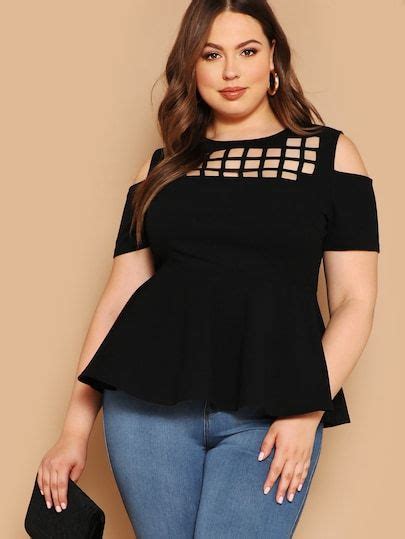 Shein Plus Contrast Ruffle Neck Top Plus Size Outfits Plus Size