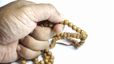 Man Holding Prayer Beads On White Background Stock Image Image Of