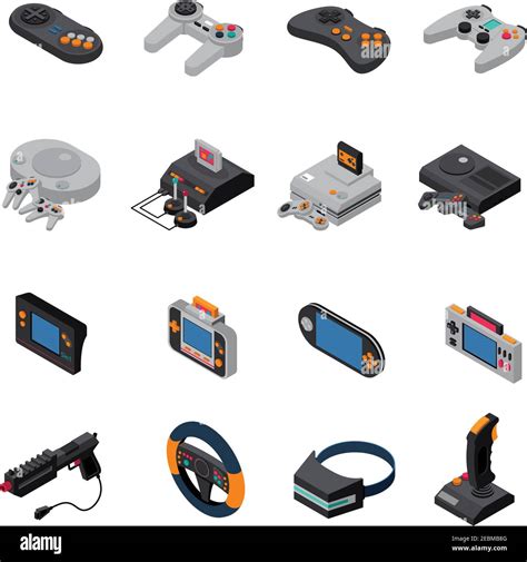 Game Gadgets Isometric Icons Collection Of Consoles Joysticks Gamepads