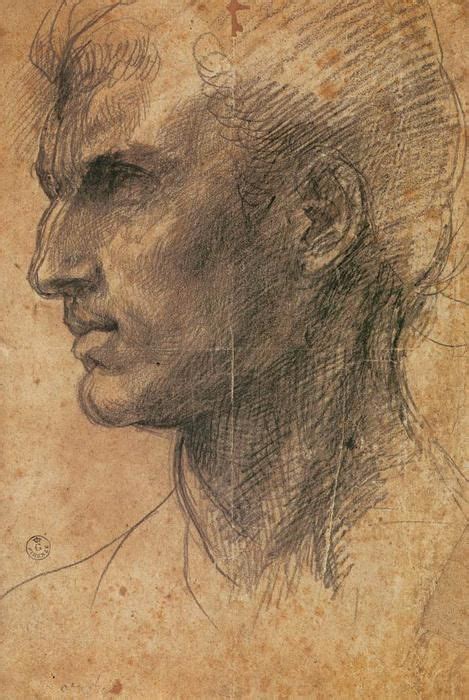 Head Of A Man In Profile Facing Left Charcoal By Andrea Del Sarto