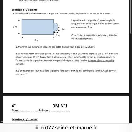 Bonjour Jaimerais Avoir De Laide Pour Mon Dm De Math Matiques Svp