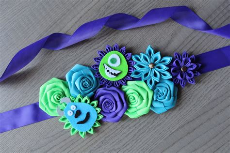 Monsters Inc Baby Shower Maternity Sash Blue Green Purple Mike