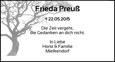 Traueranzeigen von Frieda Preuß trauer anzeigen de