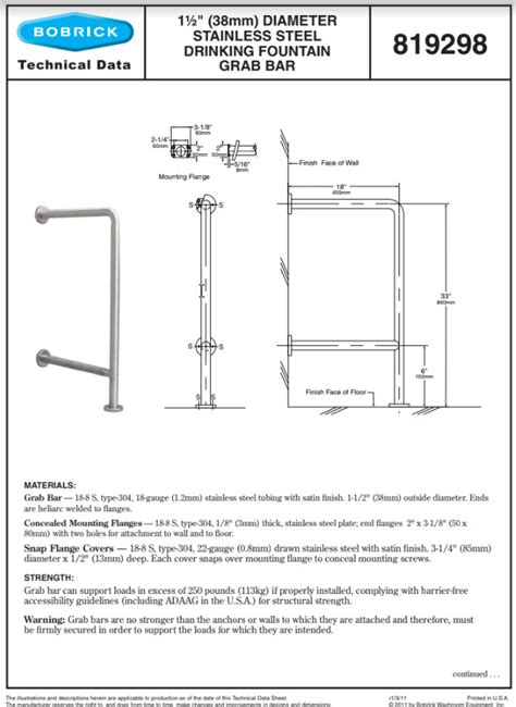 Bobrick B Drinking Fountain Grab Bar Division Direct