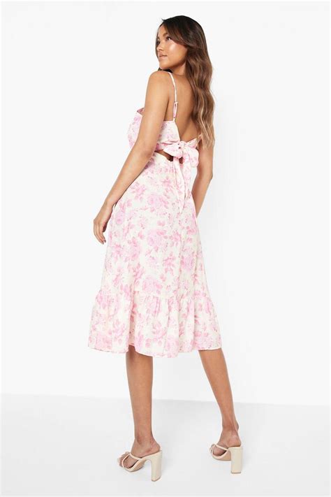 Floral Tie Back Midi Dress Boohoo Uk