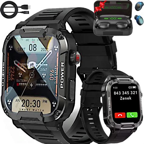 SMARTWATCH MĘSKI ZEGAREK ROZMOWY WOJSKOWY MENU PL SŁUCHAWKI