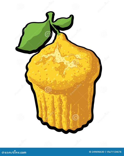 Fresh Baked Lemon Cupcake With Green Leaves Stock Vector Illustration