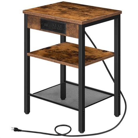 Hoobro End Table With Charging Station And Usb Ports Tier Nightstand