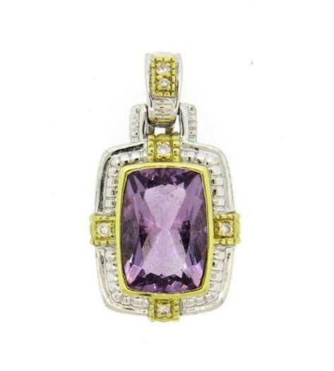 Judith Ripka 18k Gold Sterling Amethyst Diamond Enhancer Pendant