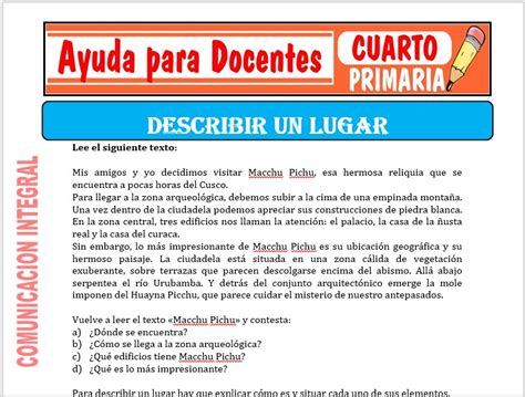 Describir Un Lugar Para Cuarto De Primaria Ayuda Para Docentes