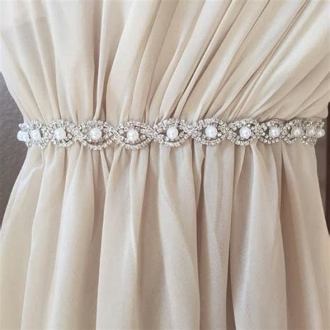 Full Length Pearl And Rhinestone Bridal Belt With Clasp Thin Bridal