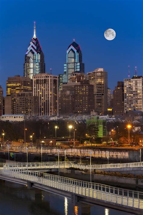 Philly Skyline Full Moon Photograph By Susan Candelario Pixels