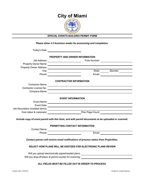 City Of Miami Florida Special Events Building Permit Form Fill Out