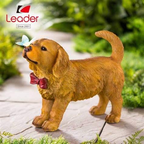 Golden Retriever Puppy With Solar Butterfly Garden Statue Solar Garden