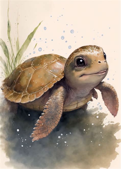 'Cute Baby Turtle Painting' Poster, picture, metal print, paint by ...