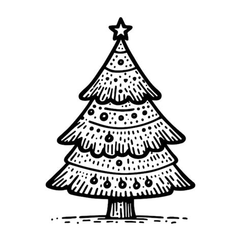 Premium Vector Decorated Christmas Tree Line Art Vector Illustration