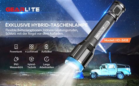 Gearlite Hybride Taschenlampe Led Aufladbar Lange Arbeitszeit Led