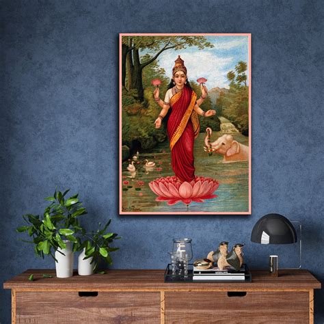 Goddess Lakshmi Raja Ravi Varma Canvas Painting Canvas Etsy