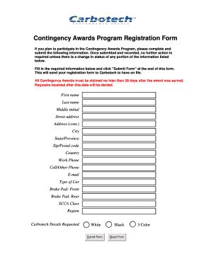 Fillable Online Contingency Awards Program Registration Form Doc Fax