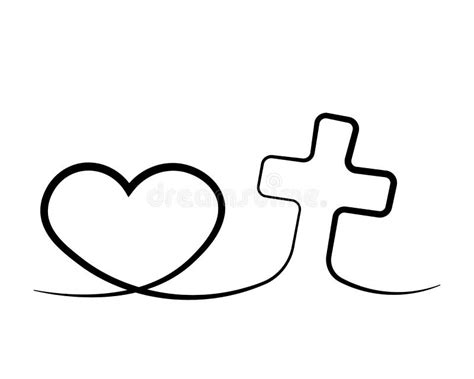 Christian Icon Cross And Heart In One Line Stock Vector Illustration