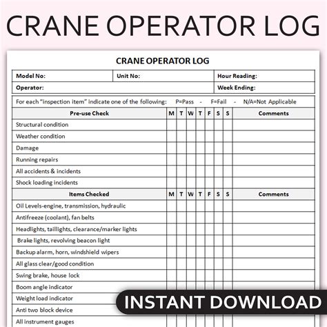 Printable Crane Operator Log Crane Maintenance Record Cran Inspire