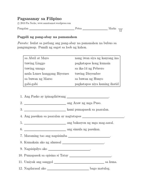 Pang Abay Na Pamanahon Panlunan Pamaraan Worksheets Grade Porn Sex