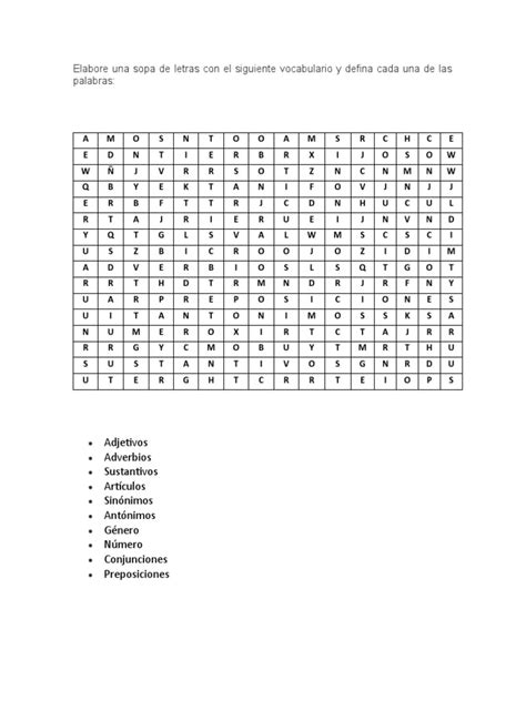 Sopa De Letras Y Vocabulario Pdf Sustantivo Género Gramatical