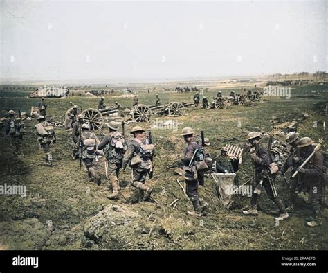 Scene On Newly Won Ground Near Feuchy Crossroads During The Battle Of Arras 18 Pounders In The