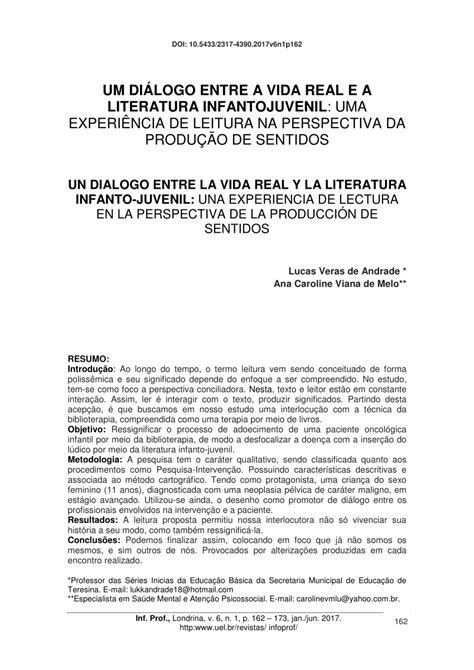 Pdf Um Di Logo Entre A Vida Real E A Literatura Infanto Juvenil Uma