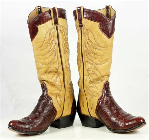 Custom Vintage 70s Mahogany And Butter Yellow Eelskin Cowboy Boots ...