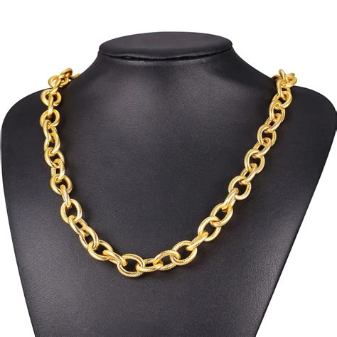 Men Big Rolo Chain Necklace Stainless Steel Chains Punk Style Gold