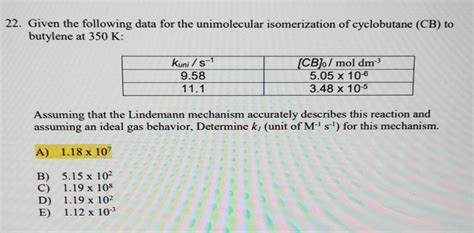 Solved Given The Following Data For The Unimolecular