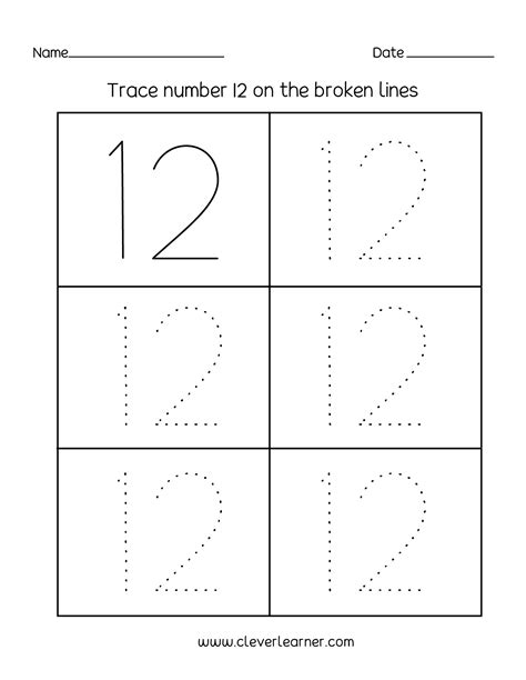 Number 12 Worksheets For Toddlers