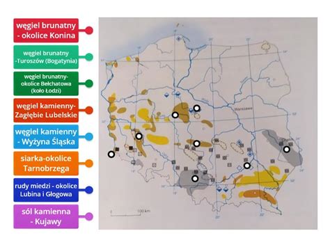 Surowce Mineralne Mapa Polski Rysunek Z Opisami