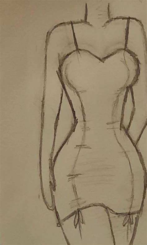 A Pencil Drawing Of A Woman S Body In A Short Dress With Her Hands On