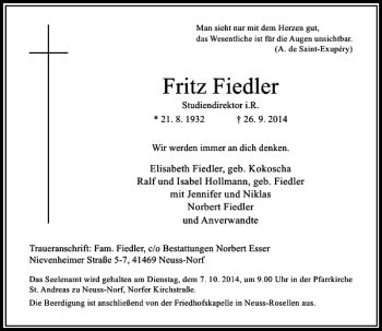 Alle Traueranzeigen F R Fritz Fiedler Trauer Rp Online De