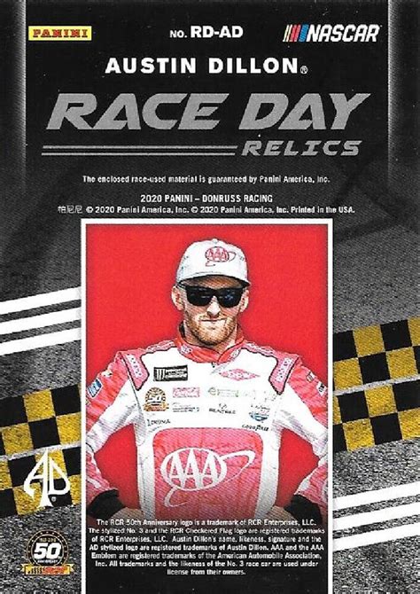 2020 DONRUSS RACING AUSTIN DILLON RACE DAY RELICS R U TIRE RD AD EBay