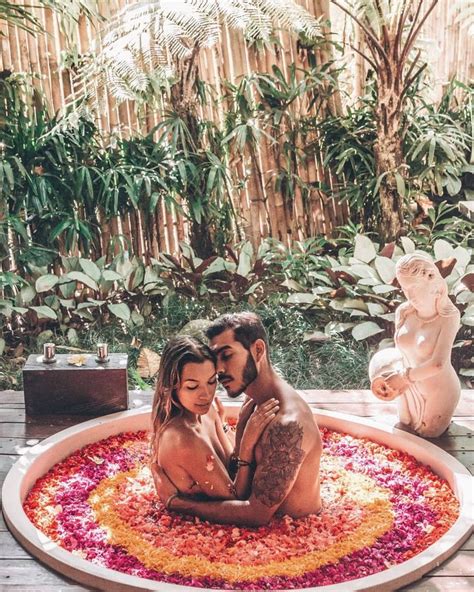 Couple Flower Bath In Paradise Island Bali The Udaya Resort Travel Couplegoals Flowerbath