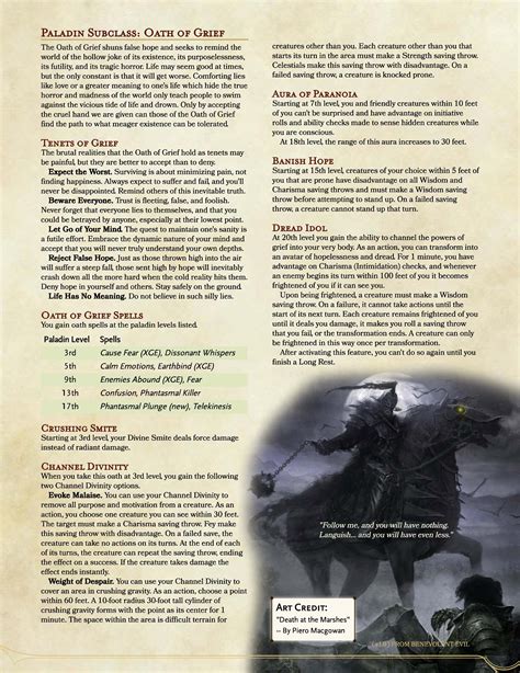 The Oath Of Grief Paladin — Dnd Unleashed A Homebrew Expansion For