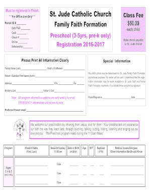 Fillable Online Stjude Redmond Pre School Registration Forms St Jude